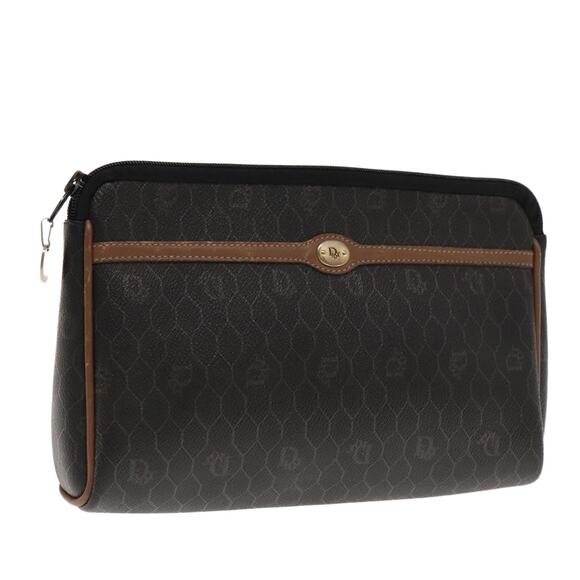 DIOR Trotter Canvas Clutch Bag Leather Black Brown - Picture 1 of 16